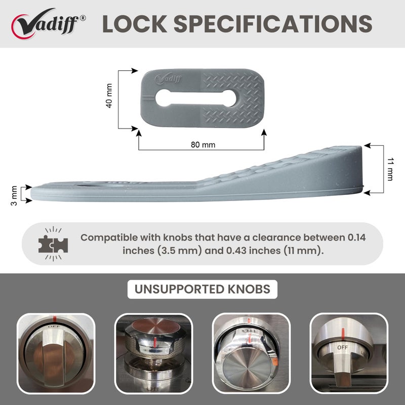Vadiff 2025-26 Mom's Choice Winner- Gas Stove Knob Locks - Gray Silicone Stove Knob Safety Covers for Toddlers, Pets - Child Proof Universal Size Knobs - Baby Proofing Protectors for Electric Stoves- 5Pcs - Image 5